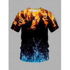 Casual O Neck Flame Print Black Men T-shirt